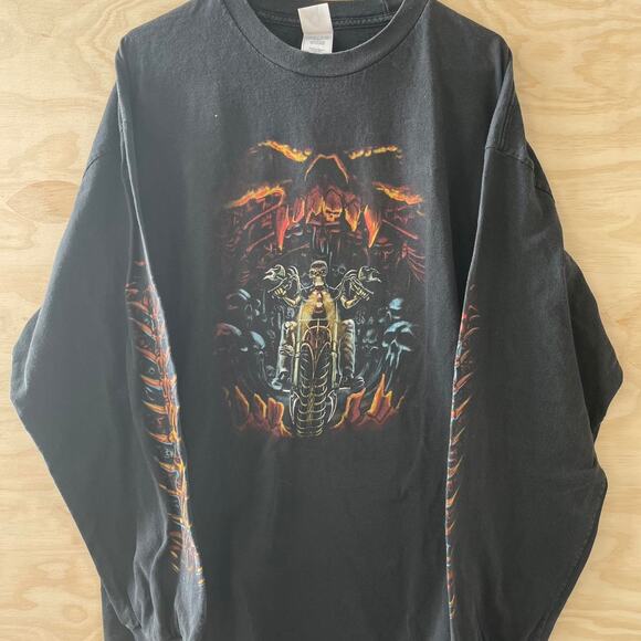 Skeleton biker flame long sleeve - Picture 1 of 4